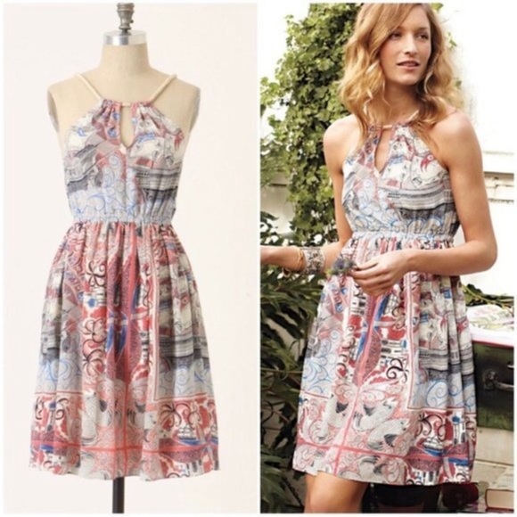 Anthropologie Floreat Castle Lake Silk Dress - Picture 2 of 8
